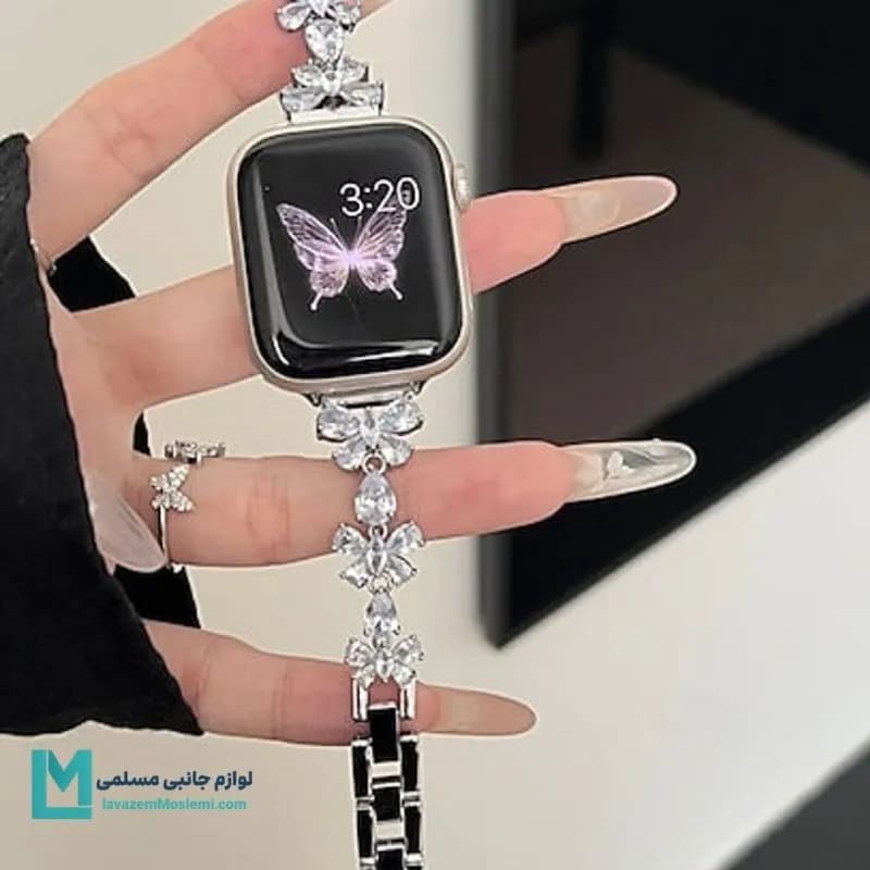 بند اپل واچ دیاموند گل و پروانه کد W1062 | لوازم جانبی مسلمی — تصویر ۶