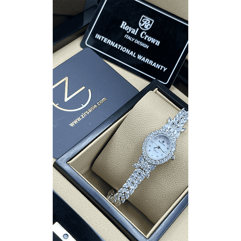 ساعت مچی زنانه رویال کرون تمام نگین گندمی تک دور Royal Crown Full Wheat Diamond Single Round — تصویر ۵