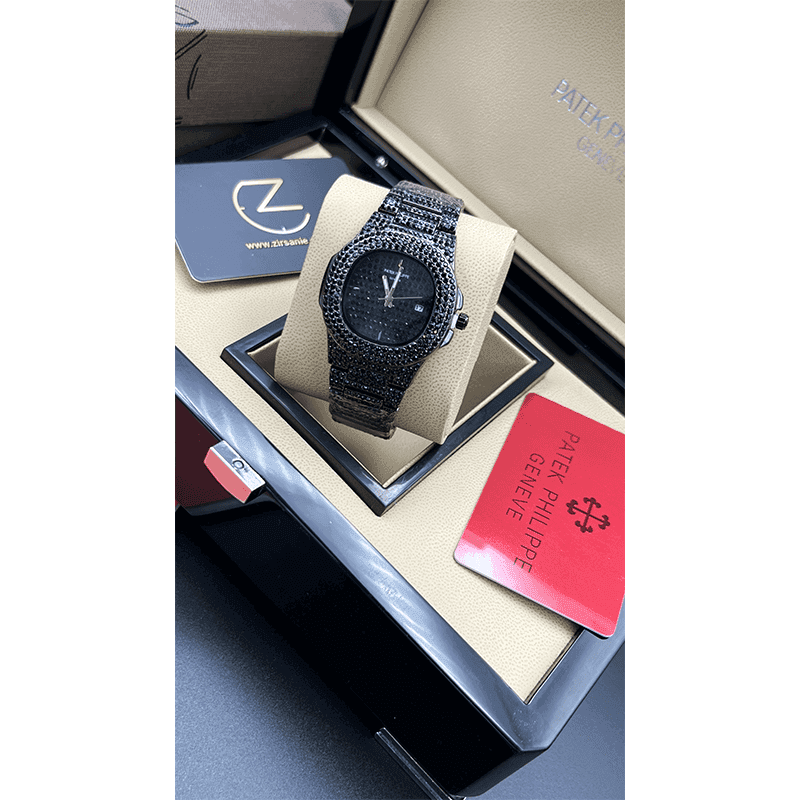 ساعت مچی زنانه و مردانه پتک فیلیپ ناتیلوس مشکی فول نگین Patek Philippe Nautilus Black Full Diamond — تصویر ۵