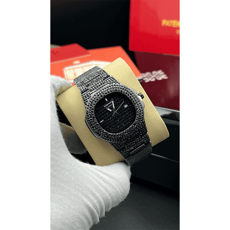ساعت مچی زنانه و مردانه پتک فیلیپ ناتیلوس مشکی فول نگین Patek Philippe Nautilus Black Full Diamond — تصویر ۷