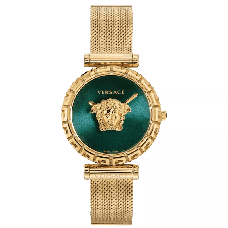 ساعت مچی زنانه ورساچه گرکا طلایی صفحه سبز Versace Greca Golden Green Screen
