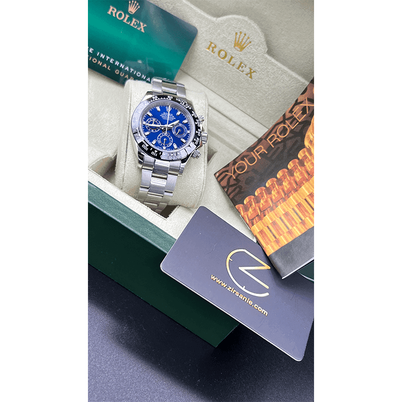 ساعت مچی مردانه رولکس دیتونا کیهانی تمام سیلور صفحه آبی Rolex Daytona Cosmograph Full Silver Blue Screen — تصویر ۴