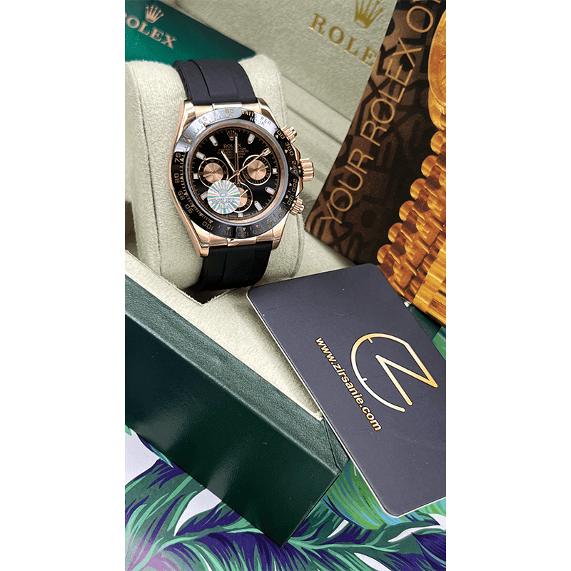ساعت مچی مردانه رولکس دیتونا کیهانی رزگلد صفحه مشکی Rolex Daytona Cosmograph Rose Gold Black Screen — تصویر ۴