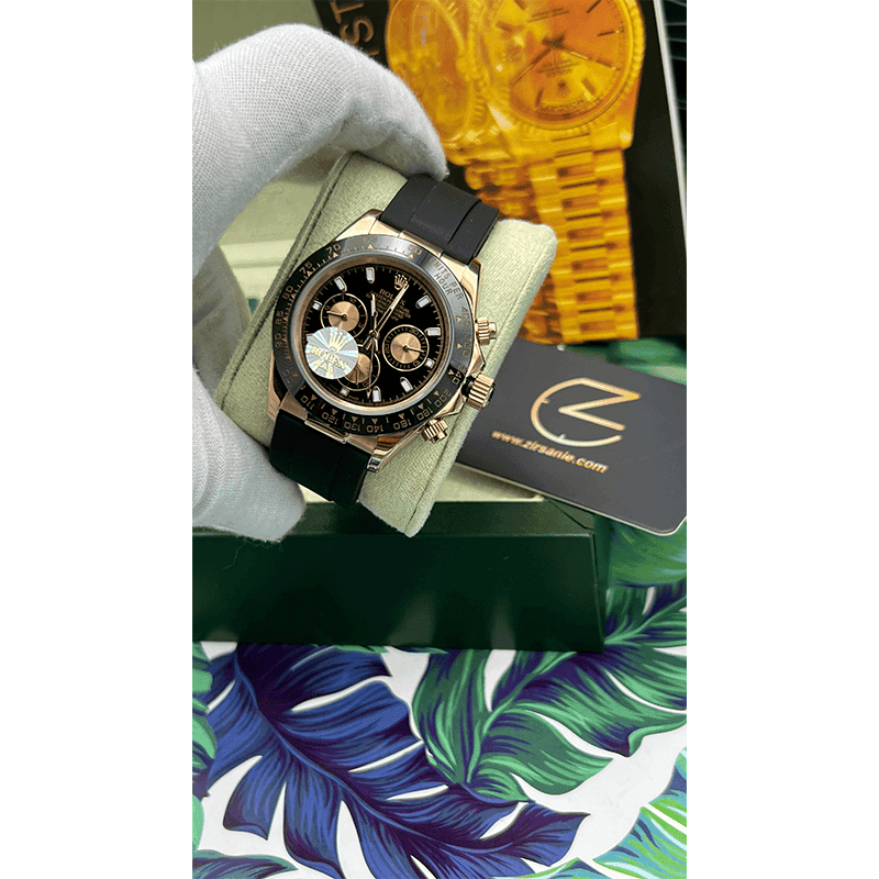 ساعت مچی مردانه رولکس دیتونا کیهانی رزگلد صفحه مشکی Rolex Daytona Cosmograph Rose Gold Black Screen — تصویر ۵