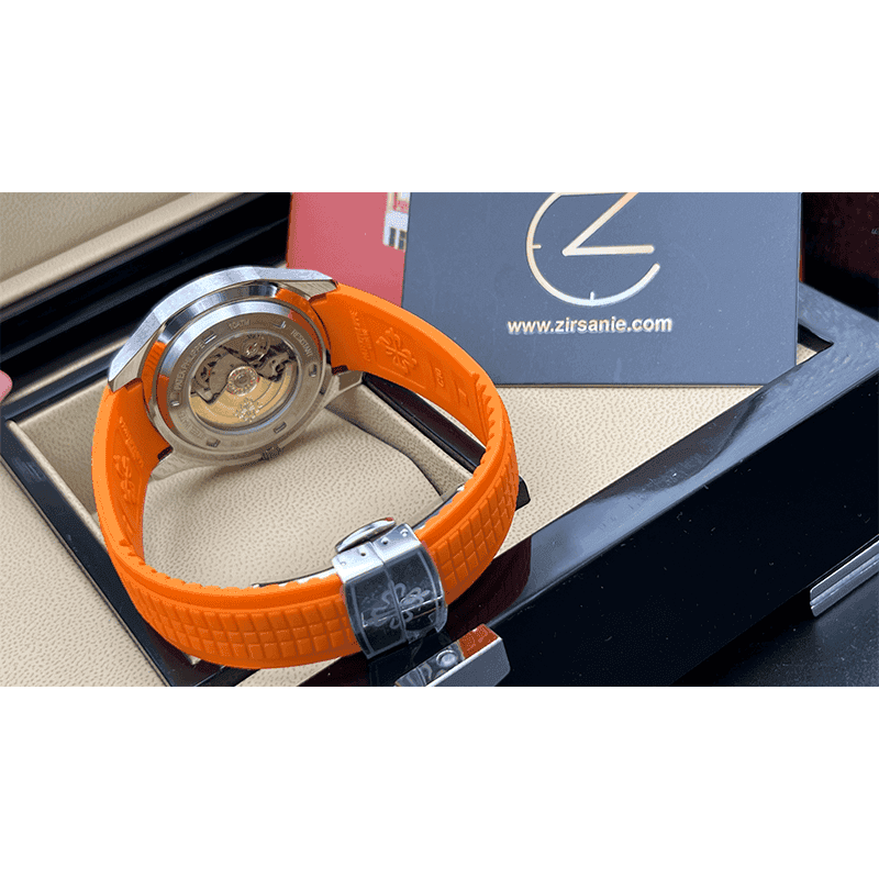 ساعت مچی مردانه پتک فیلیپ آکوانات سیلور نارنجی صفحه مشکی Patek Philippe Aquanaut Silver Orange Black Screen — تصویر ۶