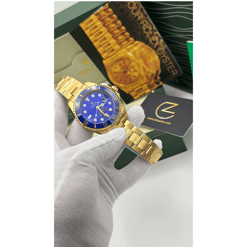 ساعت مچی رولکس ساب مارینر طلایی آبی صفحه آبی (تک و ست) Rolex Submariner Golden Blue Screen — تصویر ۴