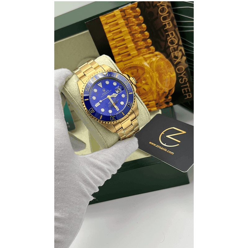 ساعت مچی رولکس ساب مارینر طلایی آبی صفحه آبی (تک و ست) Rolex Submariner Golden Blue Screen — تصویر ۸