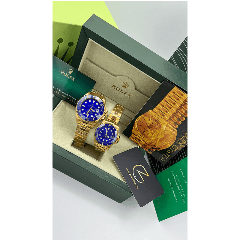 ساعت مچی رولکس ساب مارینر طلایی آبی صفحه آبی (تک و ست) Rolex Submariner Golden Blue Screen — تصویر ۳