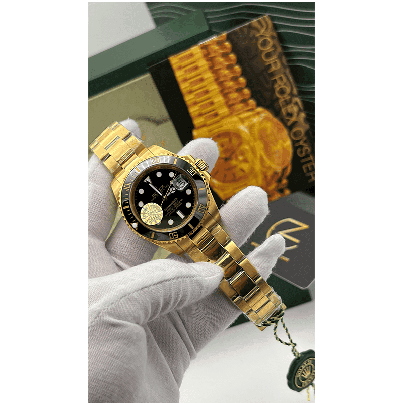 ساعت مچی رولکس ساب مارینر طلایی مشکی صفحه مشکی (تک و ست) Rolex Submariner Golden Black Screen — تصویر ۴