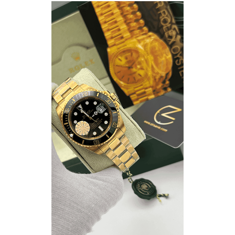ساعت مچی رولکس ساب مارینر طلایی مشکی صفحه مشکی (تک و ست) Rolex Submariner Golden Black Screen — تصویر ۵