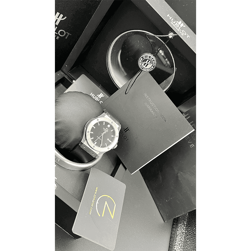ساعت مچی مردانه هابلوت کلاسیک فیوژن سیلور صفحه مشکی Hublot Classic Fusion 3 Hands Silver Black Screen — تصویر ۷