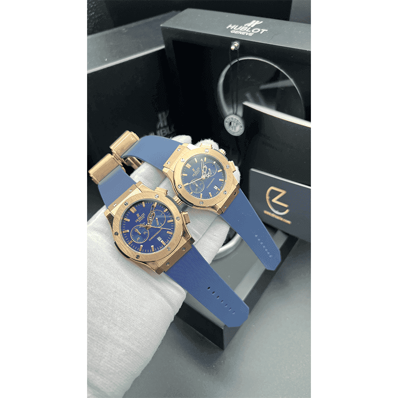 ساعت مچی هابلوت کلاسیک فیوژن رزگلد صفحه آبی (تک و ست) Hublot Classic Fusion Rose Gold Blue Screen — تصویر ۳