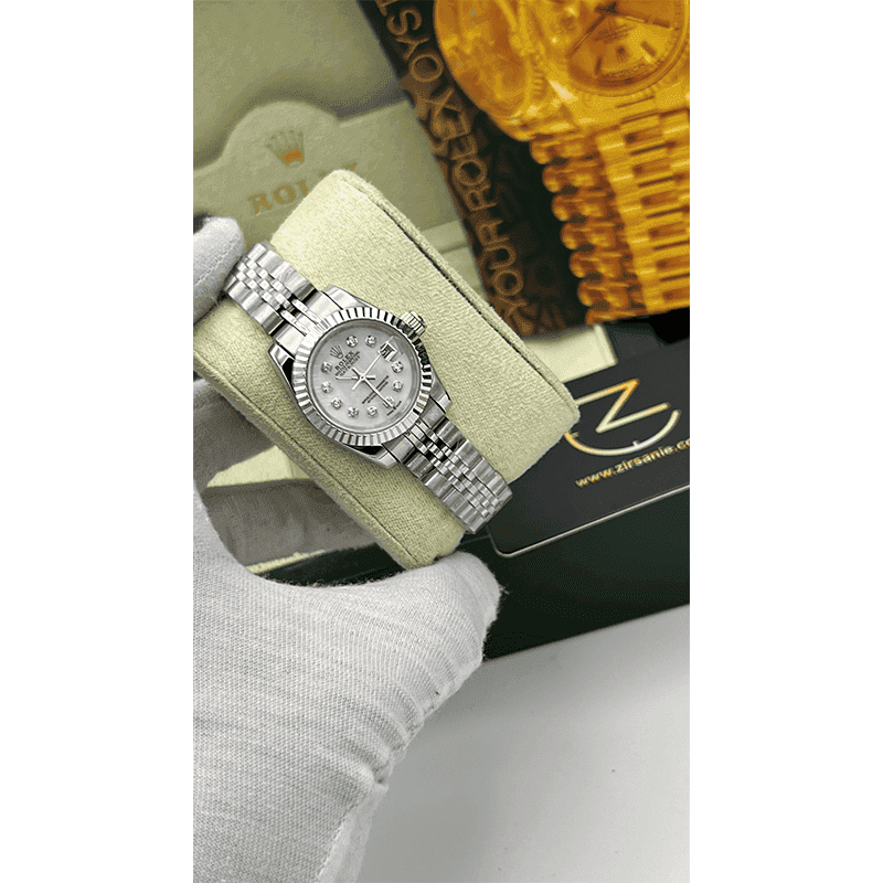 ساعت مچی رولکس دیت جاست سیلور صفحه صدف اندکس نگین (تک و ست) Rolex Datejust Silver Pearl Screen Diamond Index — تصویر ۴
