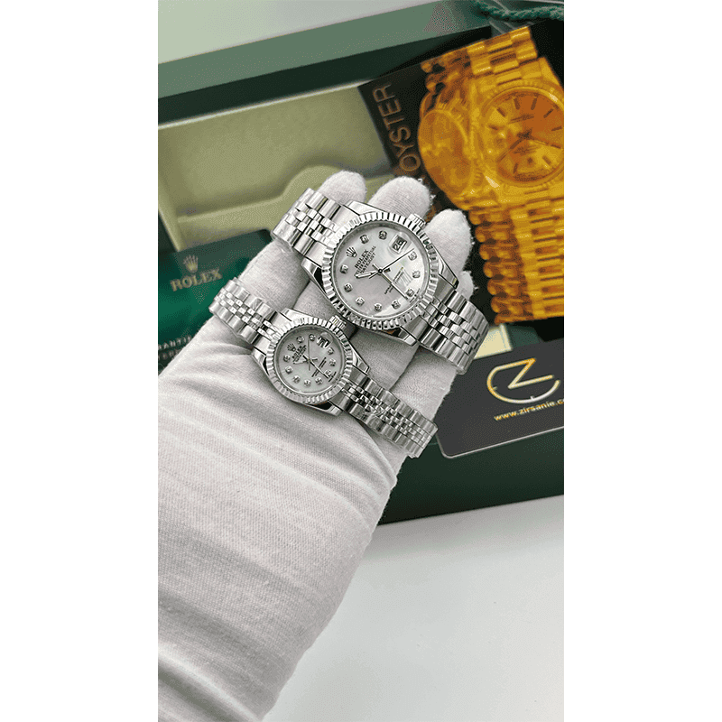 ساعت مچی رولکس دیت جاست سیلور صفحه صدف اندکس نگین (تک و ست) Rolex Datejust Silver Pearl Screen Diamond Index — تصویر ۲