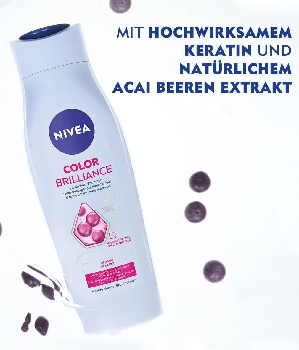 شامپوی محافظ رنگ مو با عصاره آکای بری نیوآ NIVEA Color Brilliance Color Protecting Shampoo حجم 250 میل — تصویر ۲