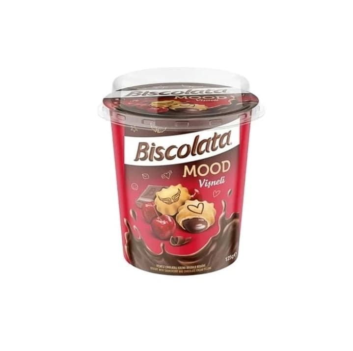 بیسکوییت با مغز شکلات آلبالو لیوانی بیسکولاتا مود وزن ۱۲۵ گرم biscolata mood
