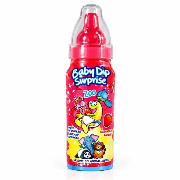 آبنبات پودری طرح شیشه شیر کودک baby dip همراه با فیگور های شانسی — تصویر ۲