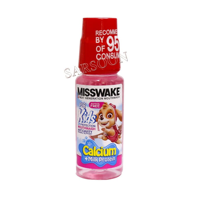 دهانشویه کودکان حاوی کلسیم و پروتئین شیر میسویک صورتی ۲۰۰ میلی لیتر Misswake Calcium And Milk Protein For Kids