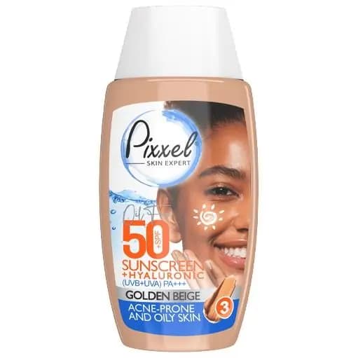 کرم ضد آفتاب SPF50 پیکسل پوست چرب، بژ رز گلد 50 میلی لیتر Sun cream SPF50 pixels for oily skin, rose gold beige
