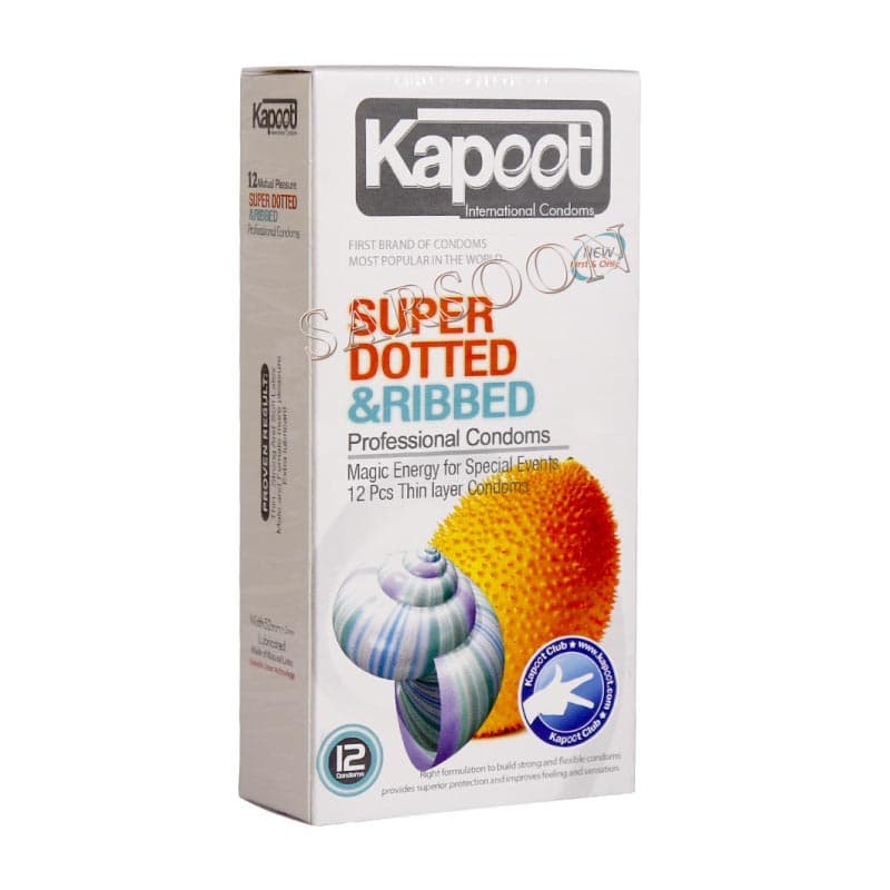 کاندوم خاردار و شیاردار کاپوت مدل Super Dotted And Ribbed تعداد 12 عدد Kapoot Super Dotted And Ribbed Condoms