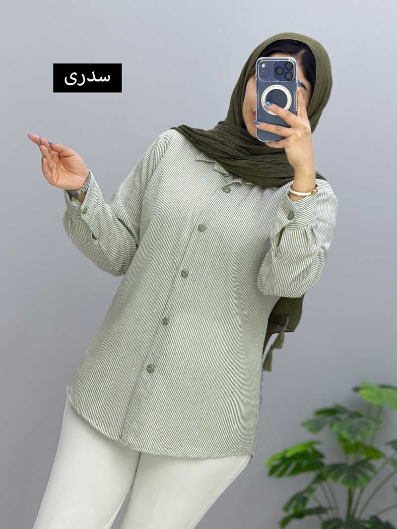 شومیزمانتویی جلودکمه لینن درخشان کد 2694075