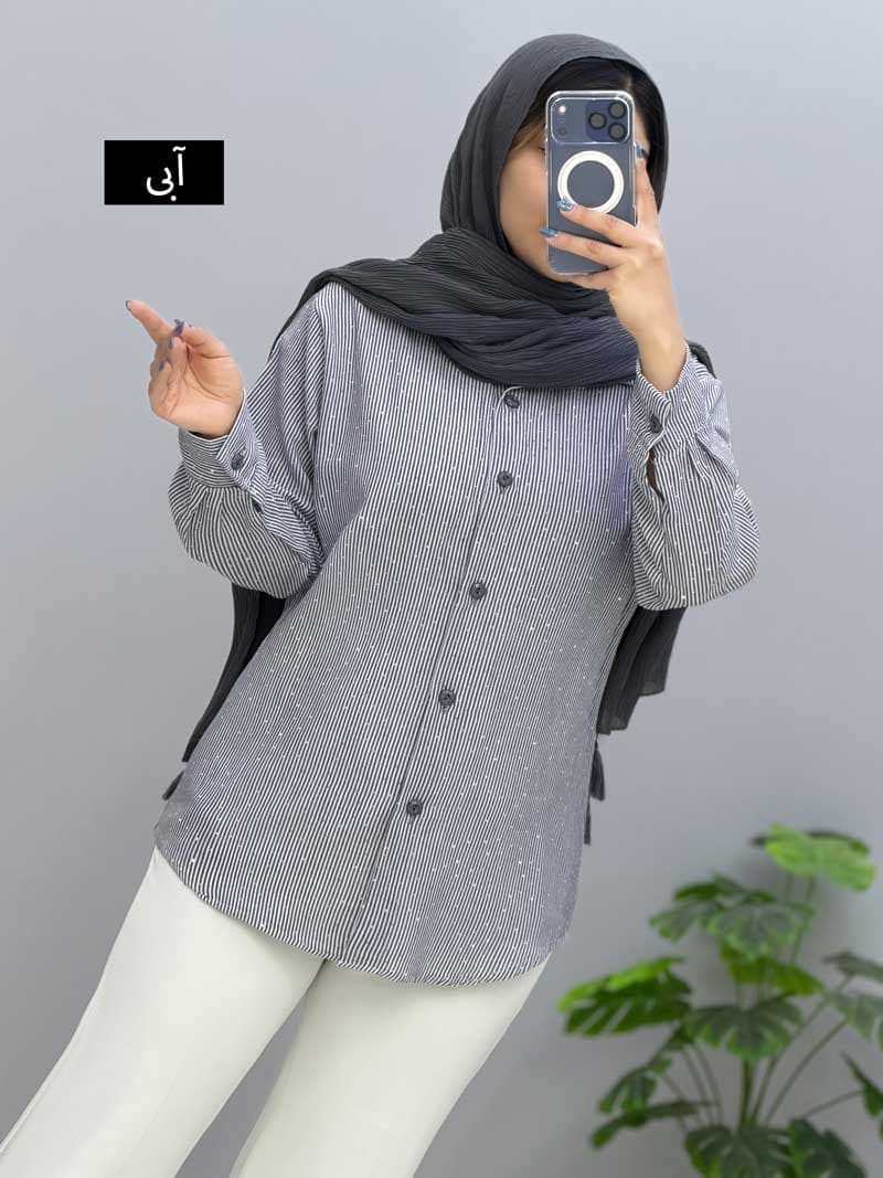 شومیزمانتویی جلودکمه لینن درخشان کد 2694075 — تصویر ۵