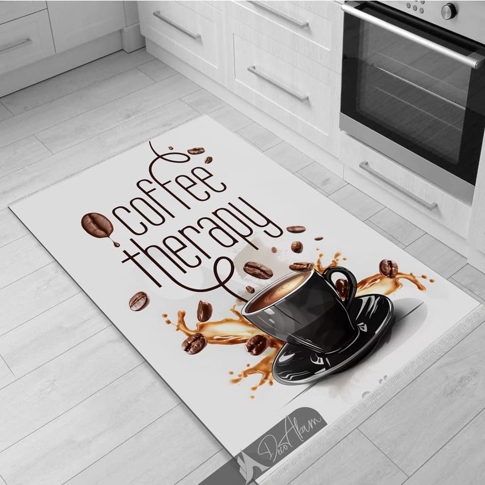 فرشینه آشپزخانه طرح Coffee Therapy با فنجان قهوه مناسب دکور آشپزخانه و کافی‌شاپ – DA-4026