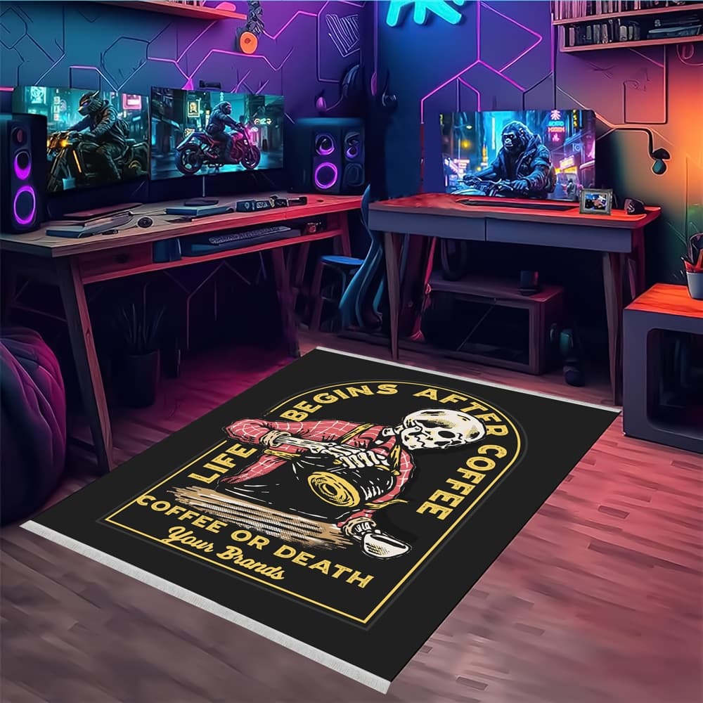 فرشینه طرح باریستا اسکلت در حال تهیه قهوه Coffee Skeleton – مدل DA‑4003 — تصویر ۲