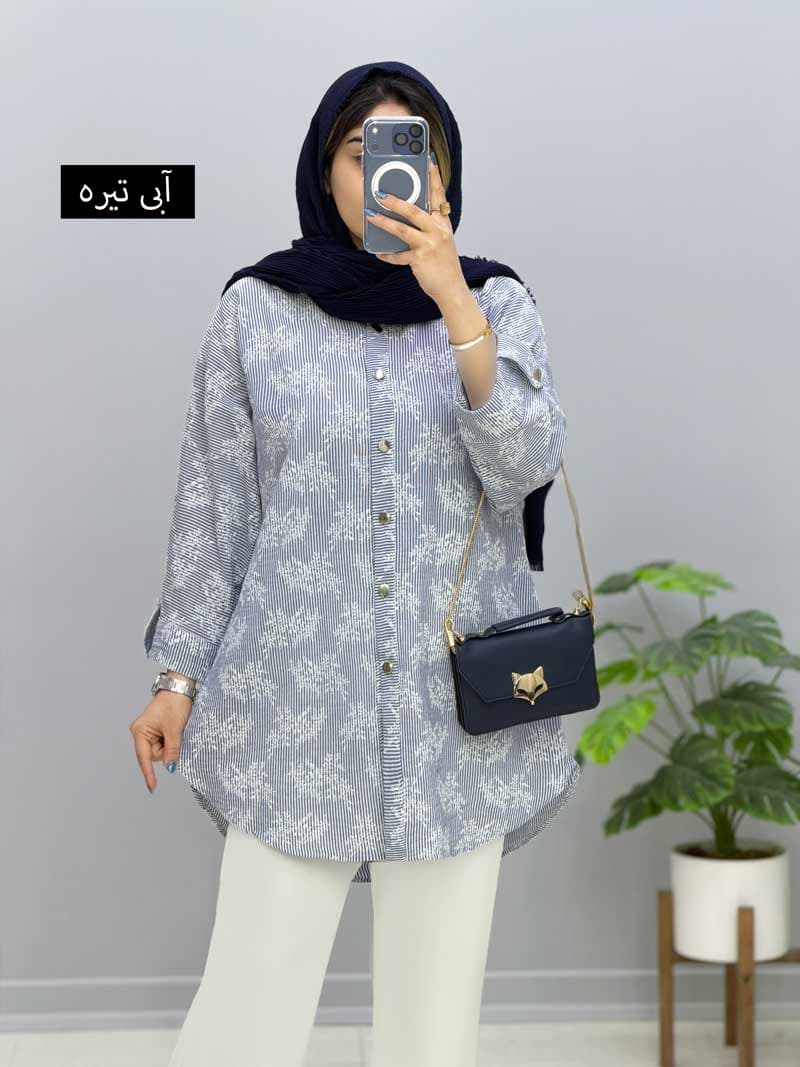 شومیزمانتویی جلودکمه لینن نورای کد 957303 — تصویر ۶