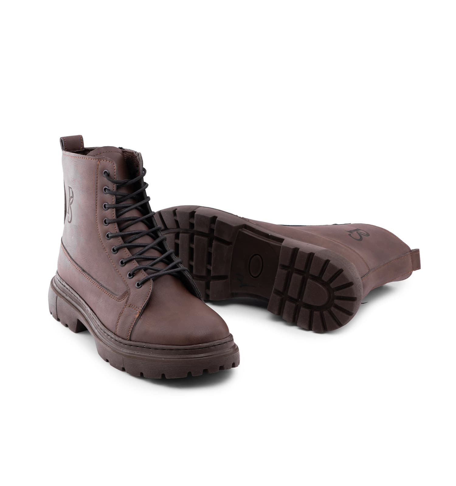 نیم بوت چرم مصنوعی مردانه قهوه ای bershka زیپ دار کد 48973 — تصویر ۲