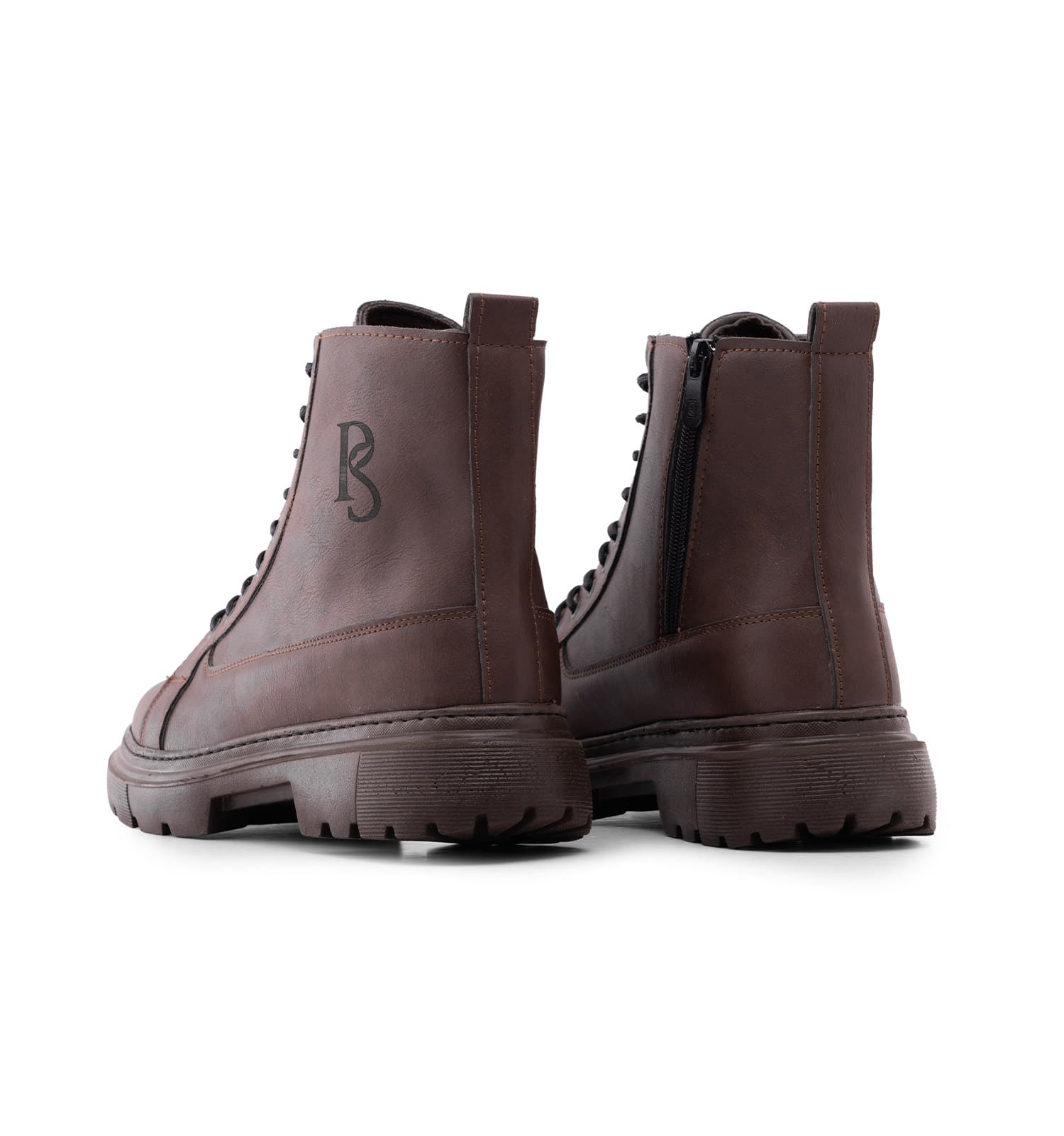 نیم بوت چرم مصنوعی مردانه قهوه ای bershka زیپ دار کد 48973 — تصویر ۴