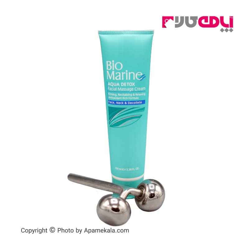 کیت کرم ماساژ صورت و گردن بایومارین bio marine همراه با ماساژ رولر