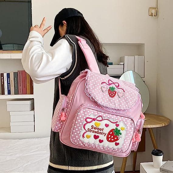 کوله پشتی طرح توت فرنگی Aobiono Kawaii Strawberry Backpack Mini Cute Anime Aesthetic — تصویر ۷