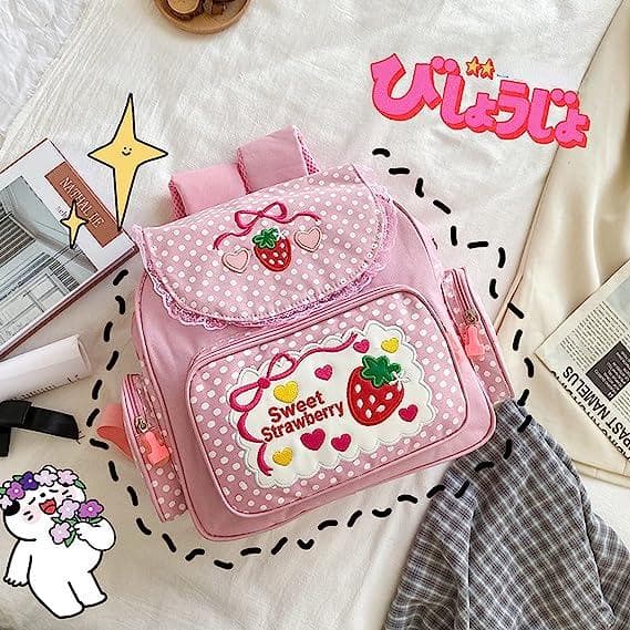 کوله پشتی طرح توت فرنگی Aobiono Kawaii Strawberry Backpack Mini Cute Anime Aesthetic — تصویر ۴