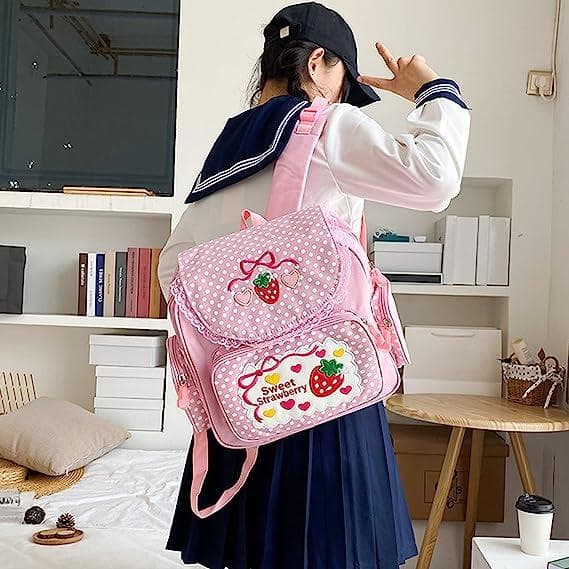 کوله پشتی طرح توت فرنگی Aobiono Kawaii Strawberry Backpack Mini Cute Anime Aesthetic — تصویر ۳