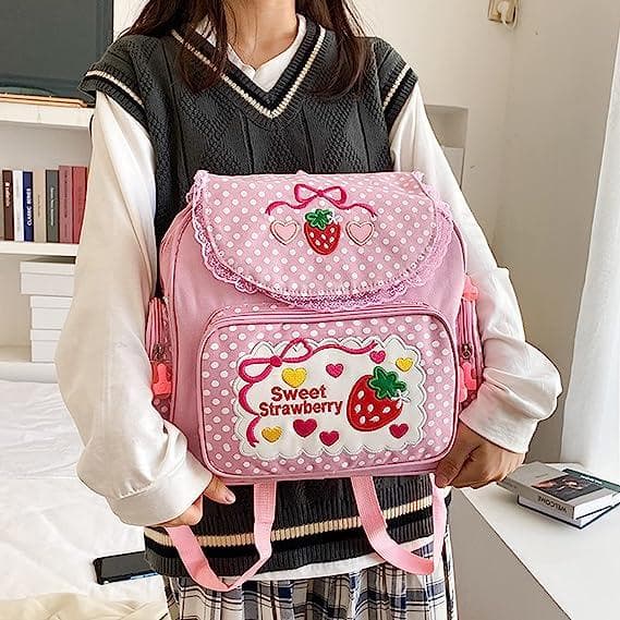 کوله پشتی طرح توت فرنگی Aobiono Kawaii Strawberry Backpack Mini Cute Anime Aesthetic — تصویر ۲