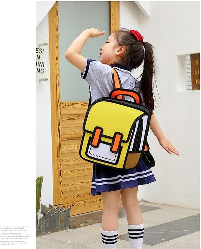 کوله پشتی کارتونی مدرسه دوبعدی رنگ زرد Kawaii School Backpack Cute 3D Cartoon Bookbag — تصویر ۴