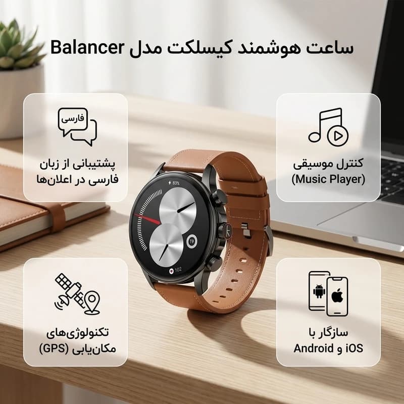 ساعت هوشمند کیسلکت مدل Kieslect Balancer با بند چرمی — تصویر ۸