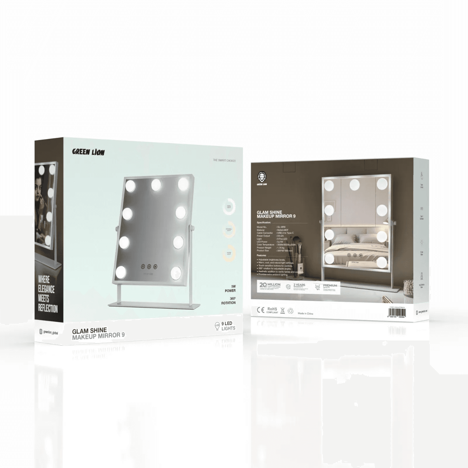 آیینه آرایشی گرین لاین مدل GNGLMAKE9WH با ۹ چراغ LED — تصویر ۳
