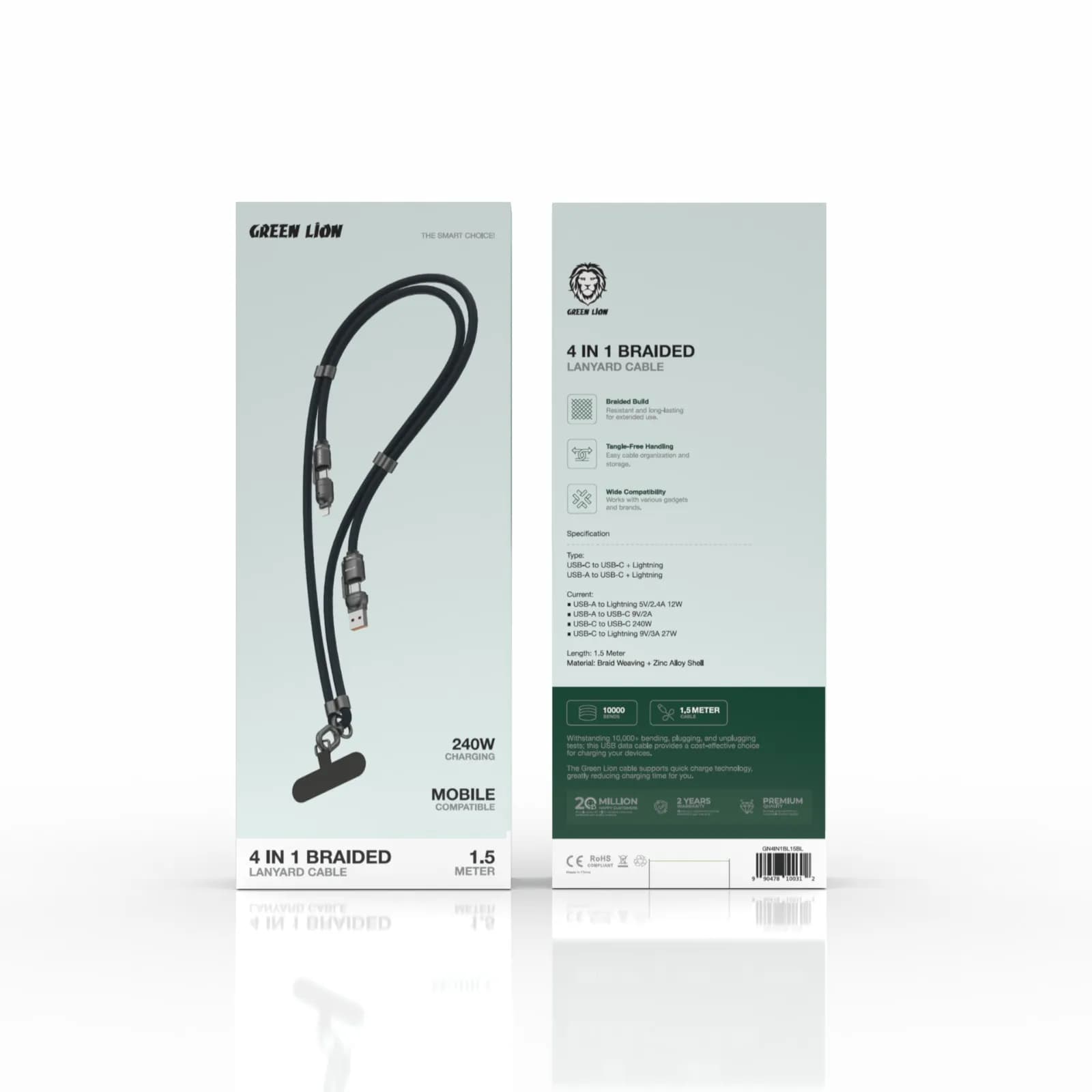 کابل شارژ 4 در 1 بافته شده 1.5 متری گرین لاین — تصویر ۲