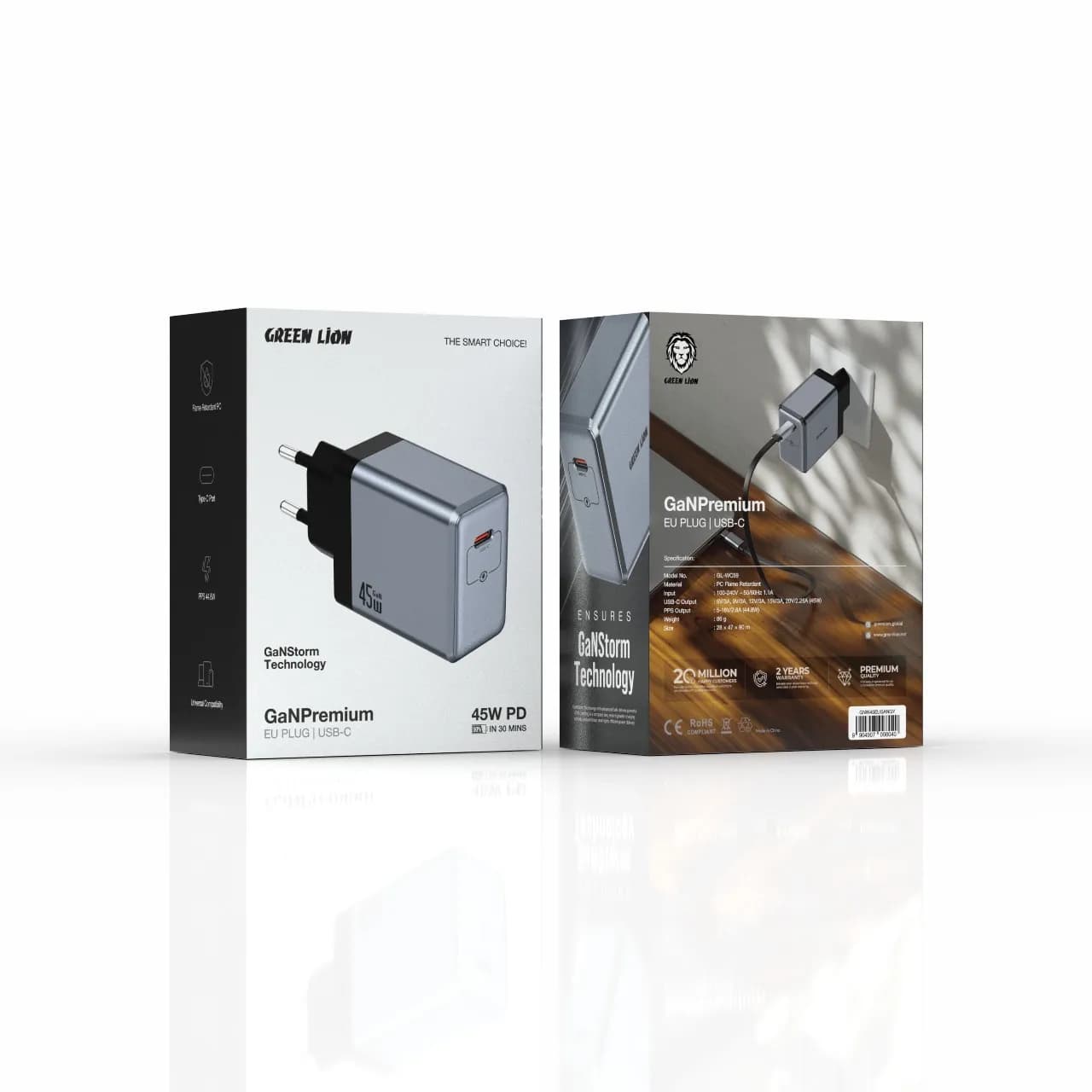 شارژر دیواری فست شارژ Type-C مدل GaN Premium EU Plug PD 45W گرین لاین — تصویر ۲