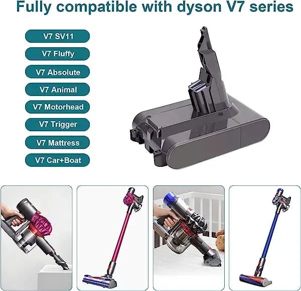 باتری 4000mAh 21.6V V7 به روز شده سازگار با جارو شارژی بی سیم Dyson V7 — تصویر ۳