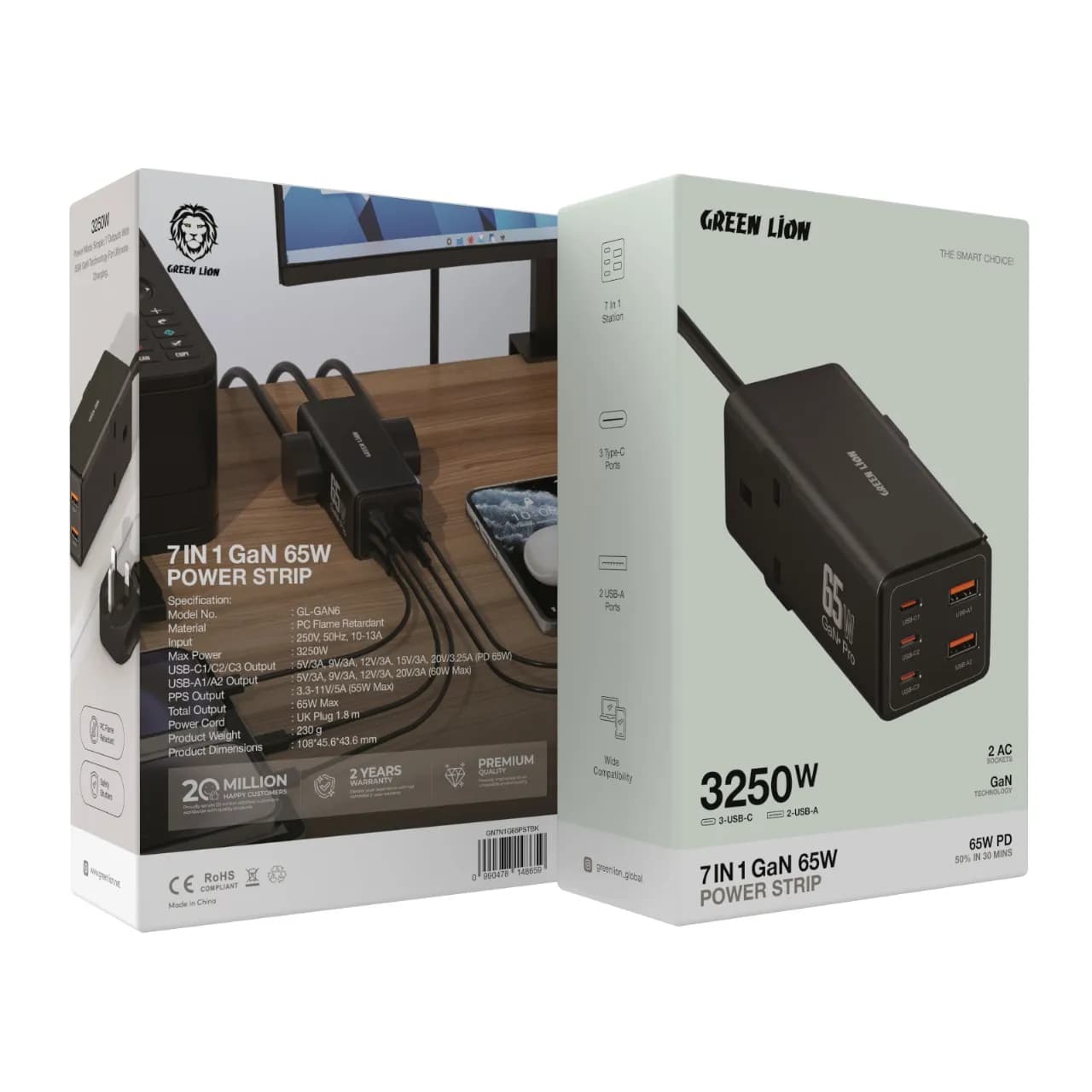 چندراهی برق رومیزی 7 در 1 مدل GN7N1G65PST 65W گرین لاین — تصویر ۲