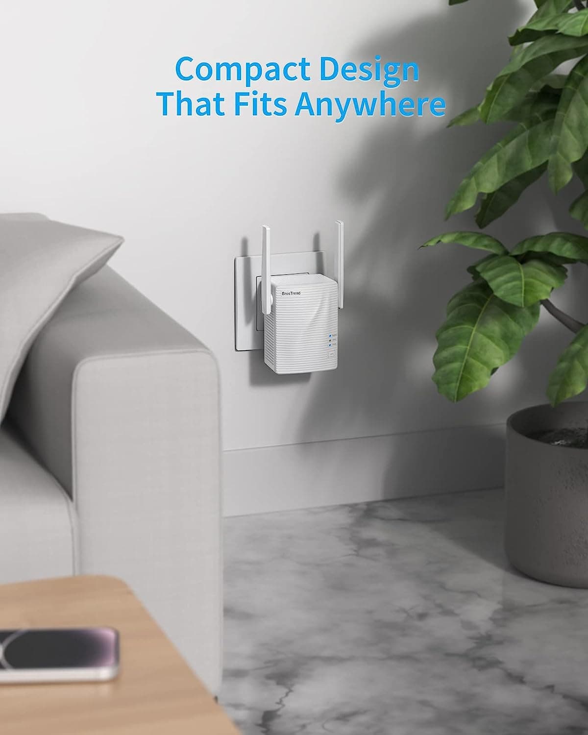 تقویت کننده وای فای BrosTrend، WiFi تقویت کننده دوگانه WLAN AC1200، WPS، پورت LAN — تصویر ۳