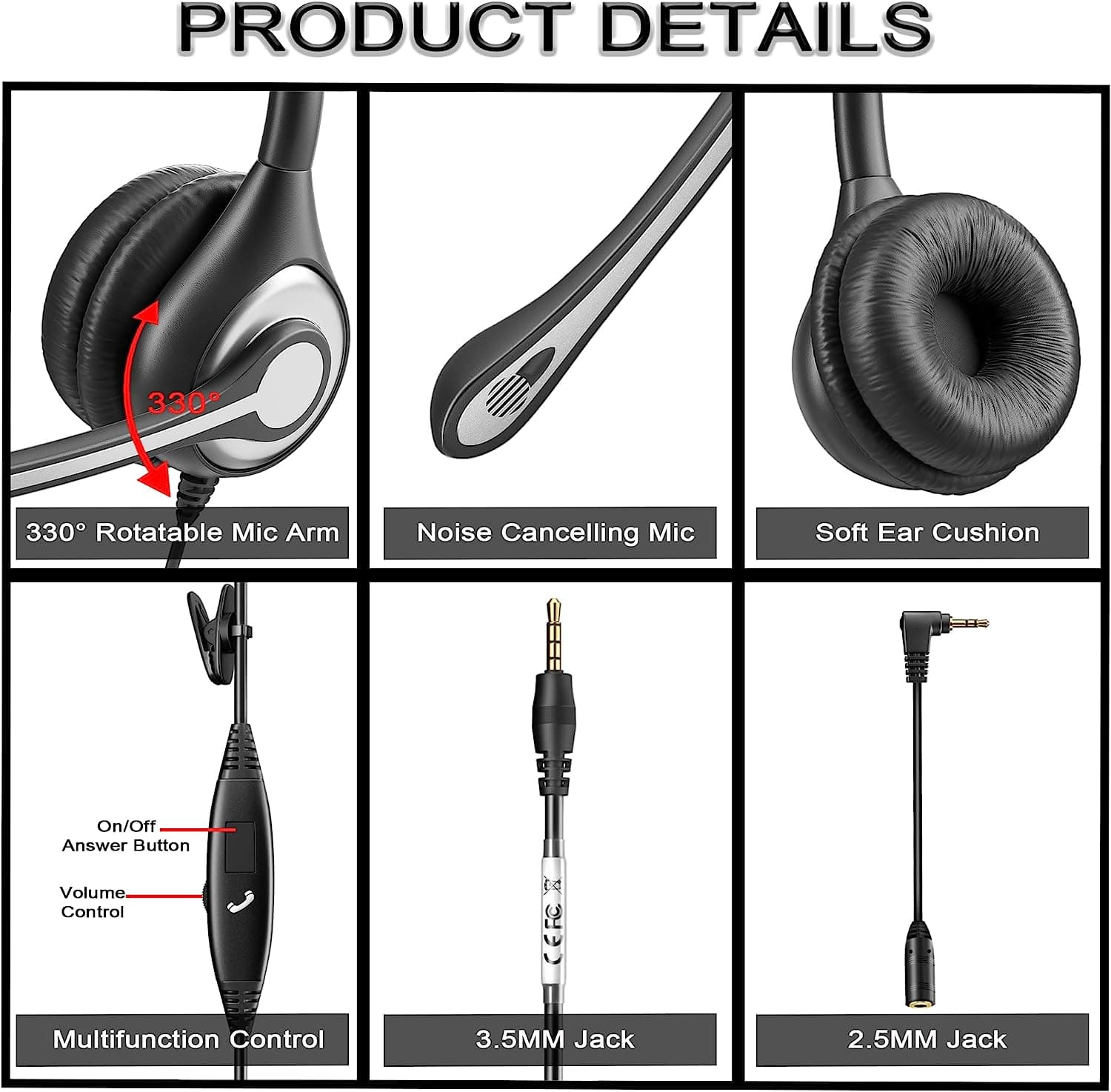هدست با میکروفون حذف نویز 3.5mm برند Wantek مدل UC602 — تصویر ۳