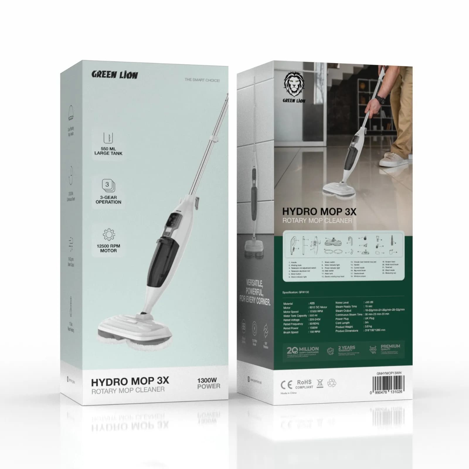 بخارشوی و تی چرخشی کف مدل Hydro Mop 3X گرین لاین — تصویر ۲