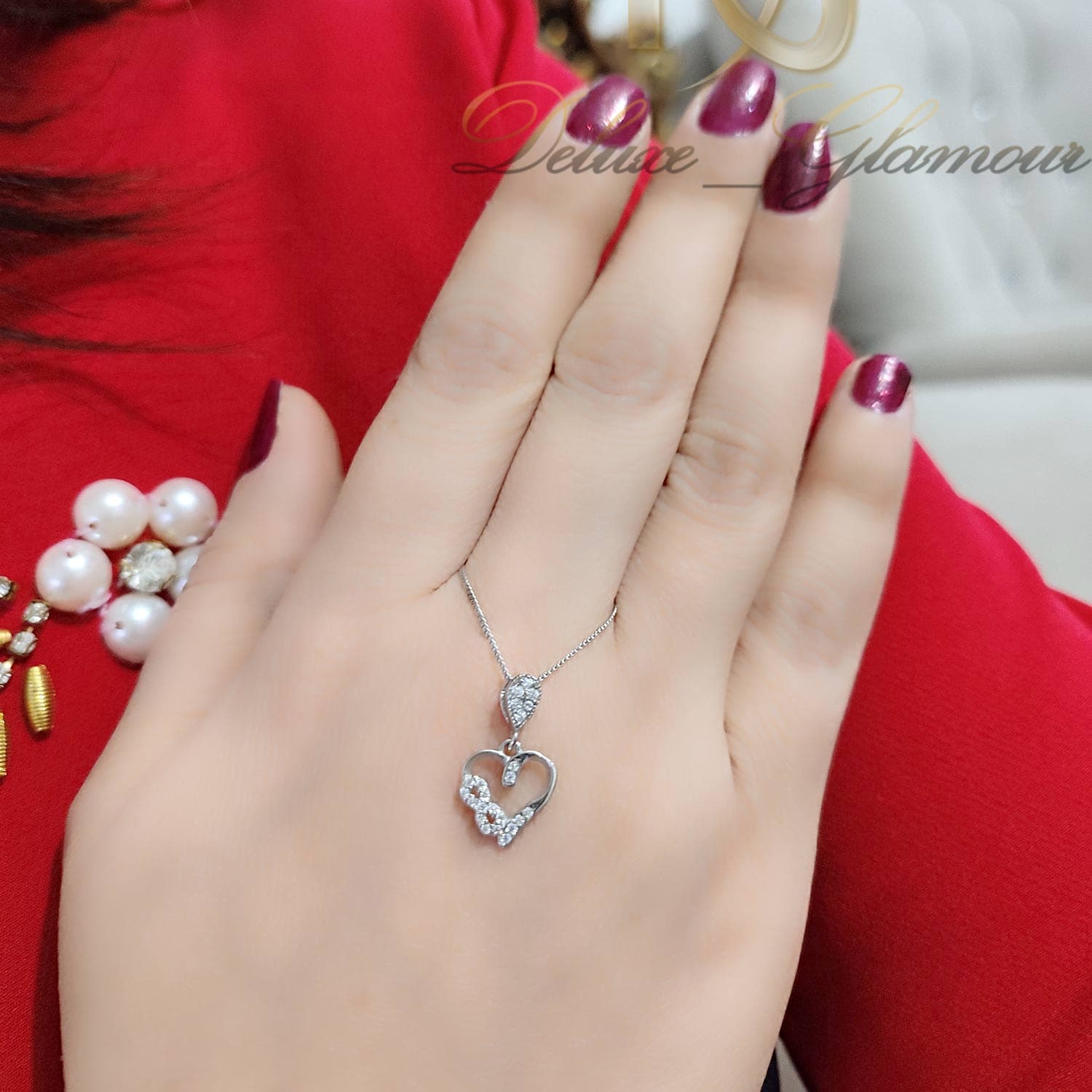 گردنبند نقره طرح قلب و بی نهایت — تصویر ۲
