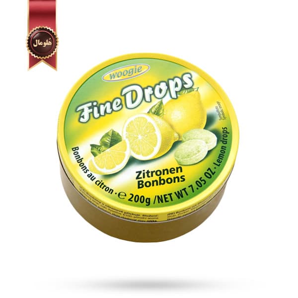 آبنبات ووگی Woogie Fine Drops مدل با طعم لیمو Lemon Flavour وزن 200 گرم (اورجینال)