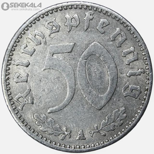 سکه 50 رایش فنیگ کمیاب آلمان نازی 1940 A — تصویر ۲