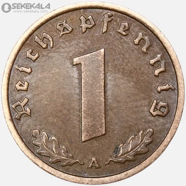 سکه 1 رایش فنیگ کمیاب آلمان نازی 1939 A — تصویر ۲